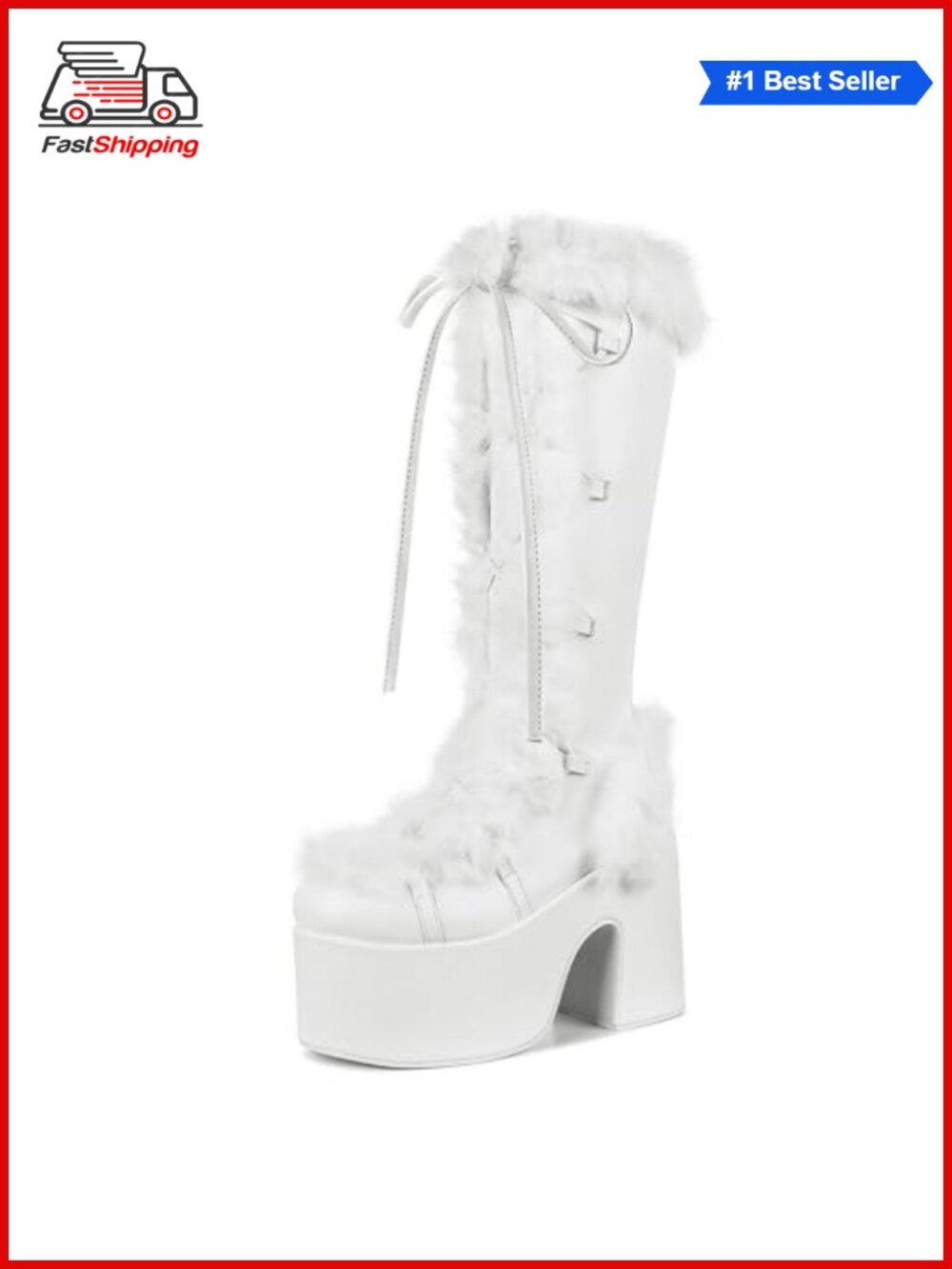 ✨ Womens Mid Calf Boots Lace Up Zip Block Chunky High Heel Punk Goth Warm Fur